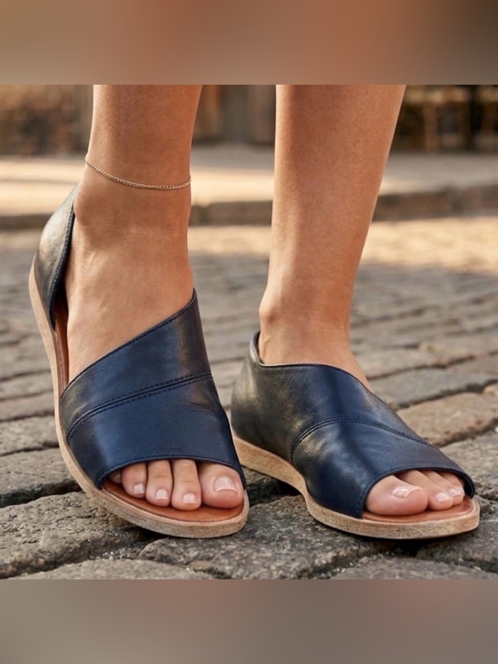 Sole Society Black Leather Slide Sandals Flat Slip On Size 7.5